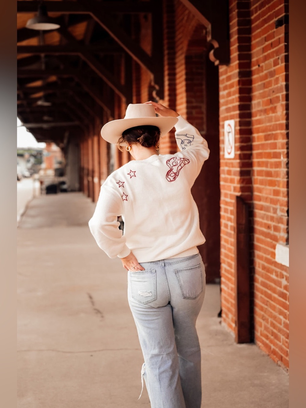 Eloise Raye Howdy Metallic Embroidered Western Cowboy Sweater Cream | Size S - Picture 5 of 13